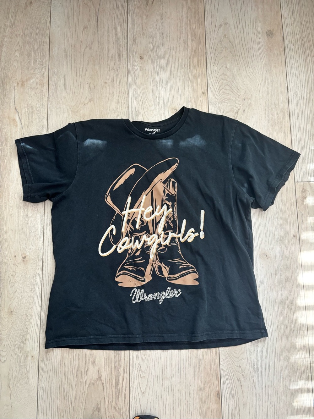 Wrangler Black Tee with Tan Cowboy Boots & Hat Graphic